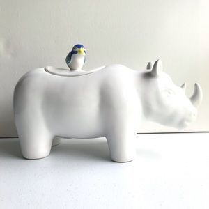 Opalhouse White Rhino Bluebird Cookie Jar NEW
